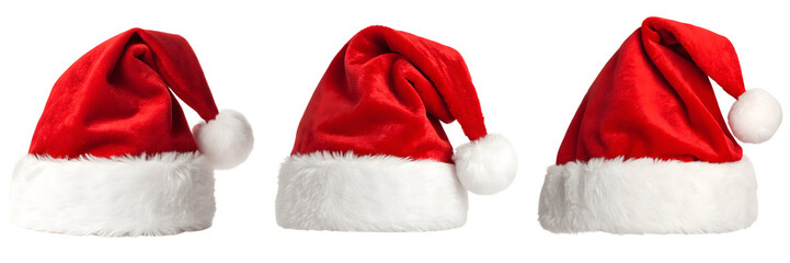 Set For red and white santa hats isolated on transparent background