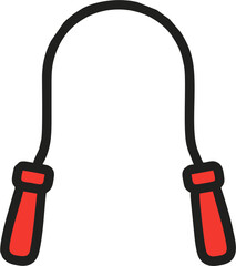 Flat vector illustration of a skipping rope with red handles. Perfect for exercise, cardio, workout, fitness routine, endurance, healthy lifestyle, and gym concepts.