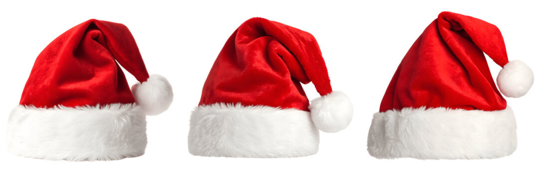 Set For red and white santa hats isolated on transparent background - Powered by Adobe