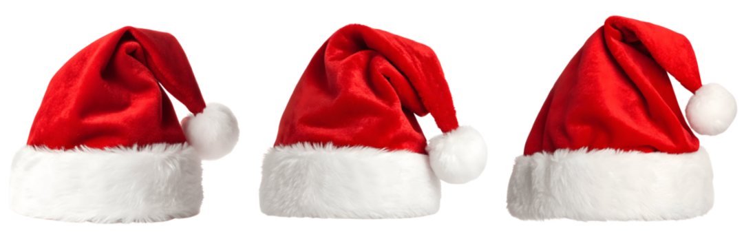 Set For red and white santa hats isolated on transparent background