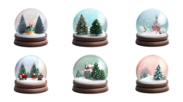 Six Charming Winter Snow Globes Festive Holiday Decorations