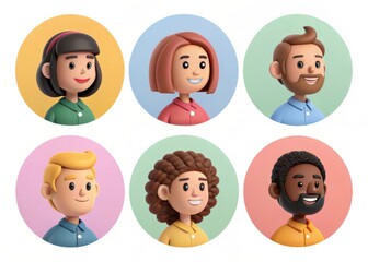 Diverse set of cartoon avatar portraits representing different people and ethnicities