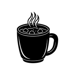 black silhouette of a mug of hot chocolate with ma