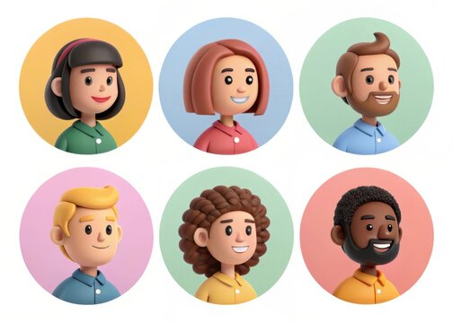 Diverse set of cartoon avatar portraits representing different people and ethnicities