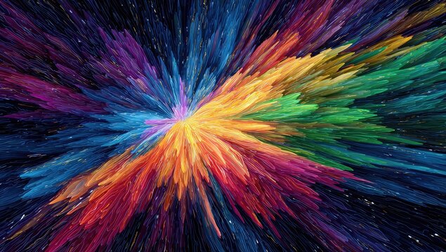 Exploding spectrum of vibrant colors radiating outwards