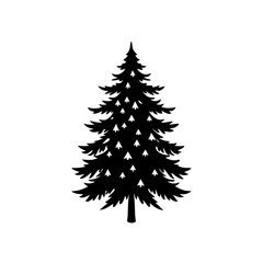 black silhouette of a pine tree covered in snow  v