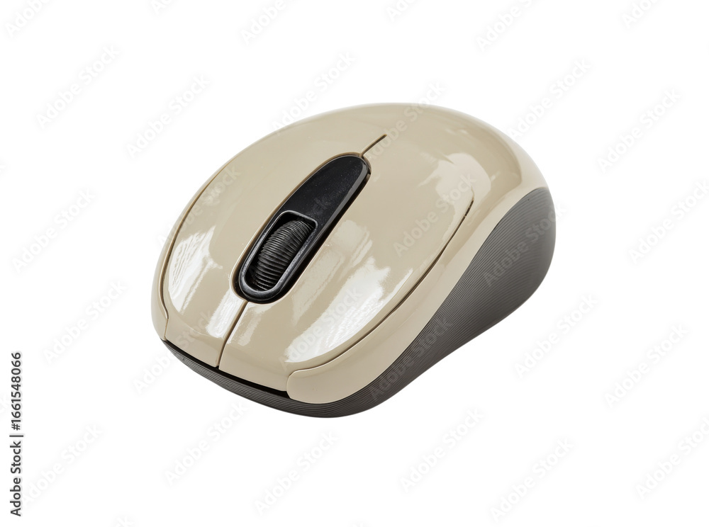Poster beige wireless computer mouse isolated on black background, isolated on transparent background