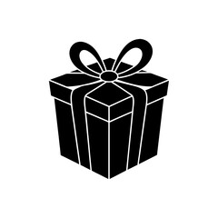 black silhouette of a single gift box with a bow  