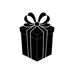 black silhouette of a single gift box with a bow  