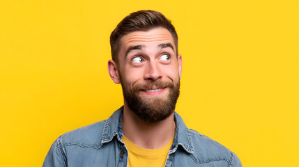 Obraz premium surprised man face on yellow background