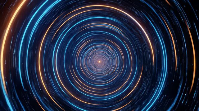 Dynamic Abstract Circular Motion With Blue And Orange Glowing Lights In A Futuristic Vortex