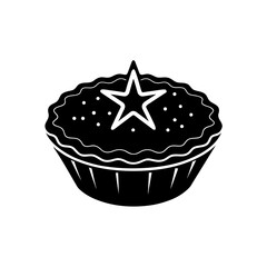 black silhouette of a small mince pie with a star 
