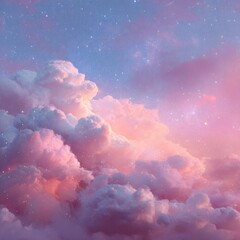 Pastel clouds and stars in a dreamy sky