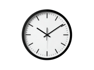 Simple black and white wall clock time management concept, Isolated On Transparent Background