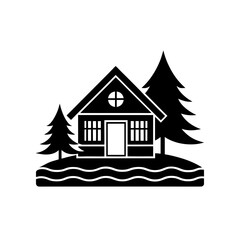 Naklejka premium lake house silhouette black vector icon