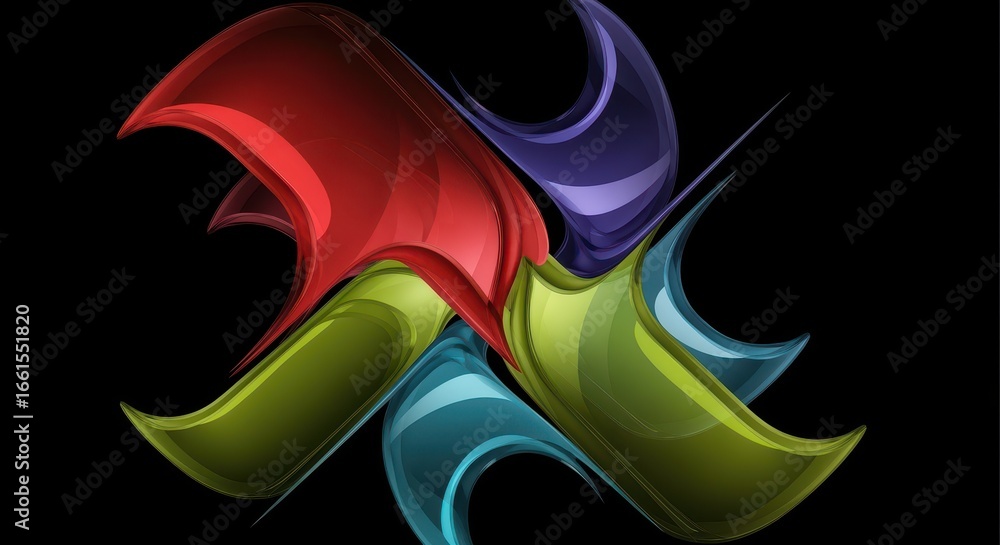 Poster abstract shapes in motion: a dynamic interplay of vibrant, translucent shapes in a mesmerizing dance