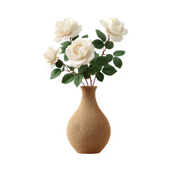 Obraz premium Elegant roses arrangement in a textured vase against a stark transparent backdrop