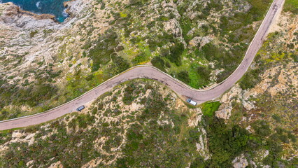Sunny day at Punta Caprara Bay with clear blue sea Corsica