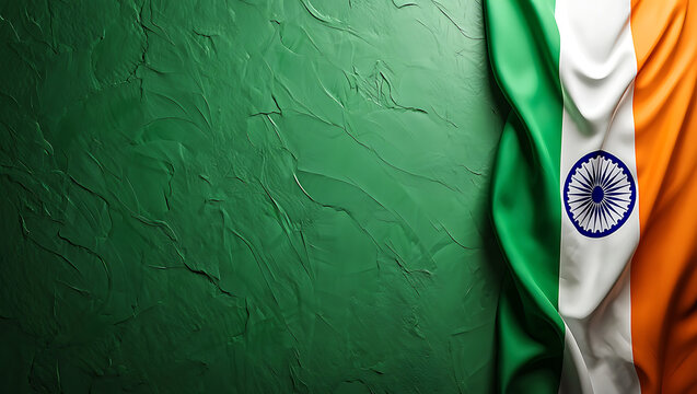 Indian flag on textured green background patriotism concept