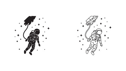 Astronaut floating in space with parachute and jetpack