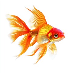 Fototapeta premium Goldfish with vibrant orange and red fins against white background