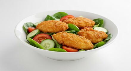 Fototapeta premium Salade croquante poulet croustillant lumi�re douce app�tissante. AI Generated