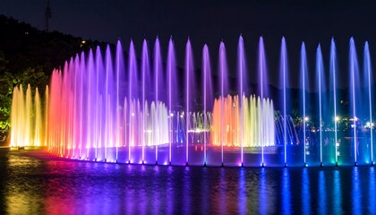 Colorful water fountains at night