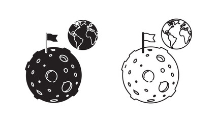 Earth and moon with flag, space exploration