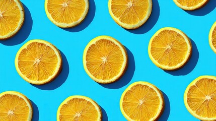 Fototapeta premium Citrus slices on blue background