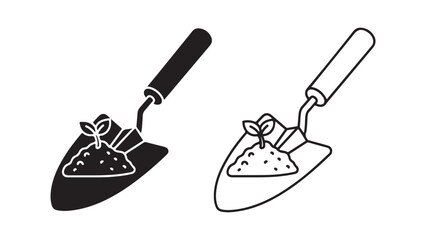 Gardening tool with seedling outline