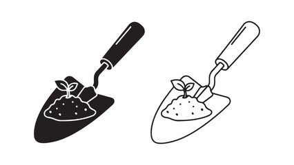 Gardening trowel with seedling and soil
