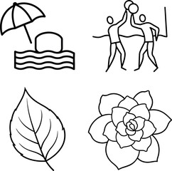 Summer Vacation Icon Set with Sun and Beach People