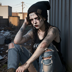 A portrait of an addict or zombie girl