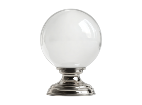 Elegant glass orb on polished nickel base decorative accent piece, Isolated On Transparent Background