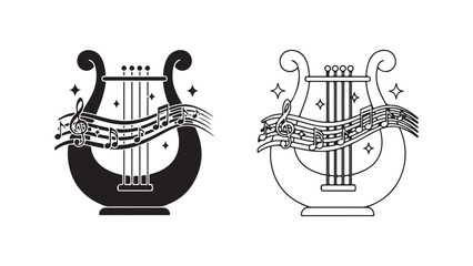 Harp musical instrument with transparent background