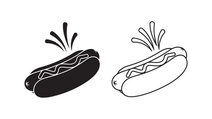 Hot dog outline and silhouette with transparent background