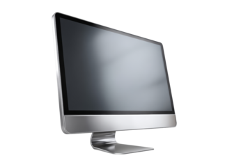 Sleek modern all metal desktop computer monitor display, Isolated On Transparent Background