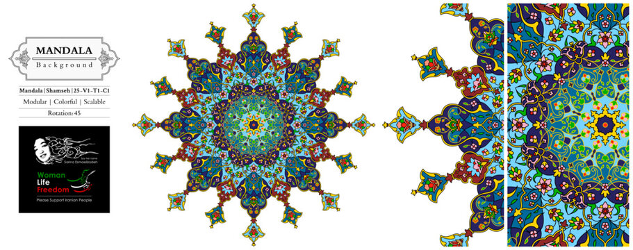 Mandala frame persian iranian arabic turkish islamic hindi indian tibetan traditional colorful vector pattern texture vintage ornate retro elegant ornamental borders frames floral tazhib 25-v1.1.1