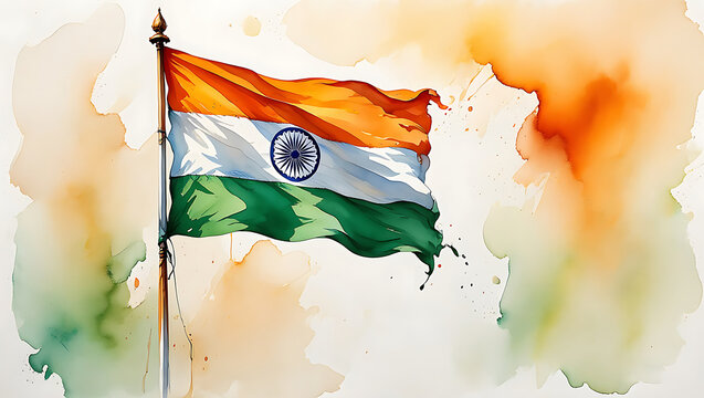 Indian flag watercolor artwork independence day celebration