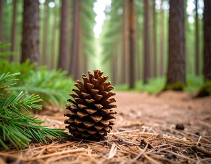 Pine cone on forest floor