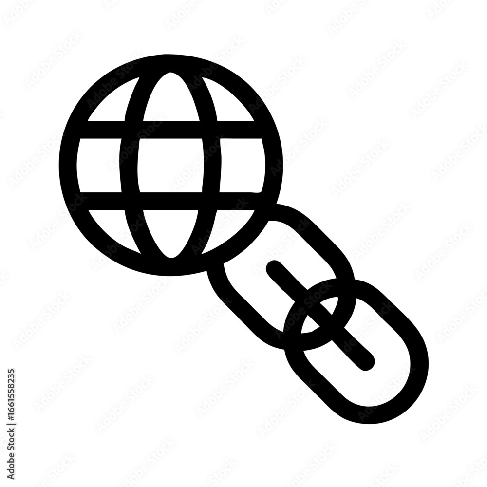Aufkleber illustration of a globe connected to a chain link representing global network connectivity and linki