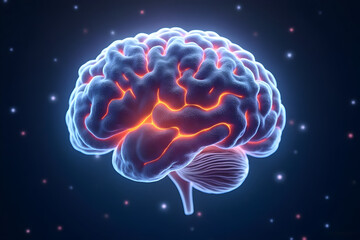 Obraz premium Human Brain Glowing in Futuristic Style with Sparkle Effects