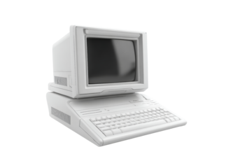 Vintage white desktop computer retro technology old pc, Isolated On Transparent Background