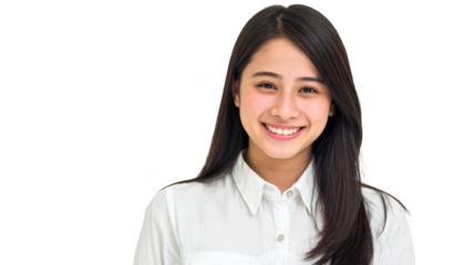 A minimalist and elegant portrait of a pensive woman with beautiful long dark hair wearing a simple yet stylish crisp white shirt creating a timeless and classic look.