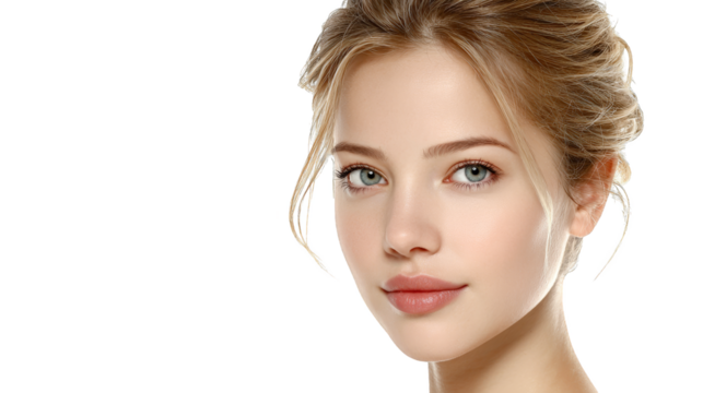 Portrait of a stunning young woman showcasing an elegant and modern sense of style with a unique pair of dangling earrings her serene expression highlights her natural beauty and sophistication.