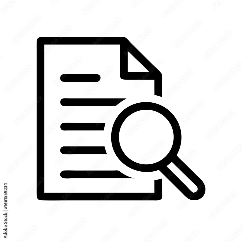 Poster document with text and a folded corner being examined with a magnifying glass in black and white sty