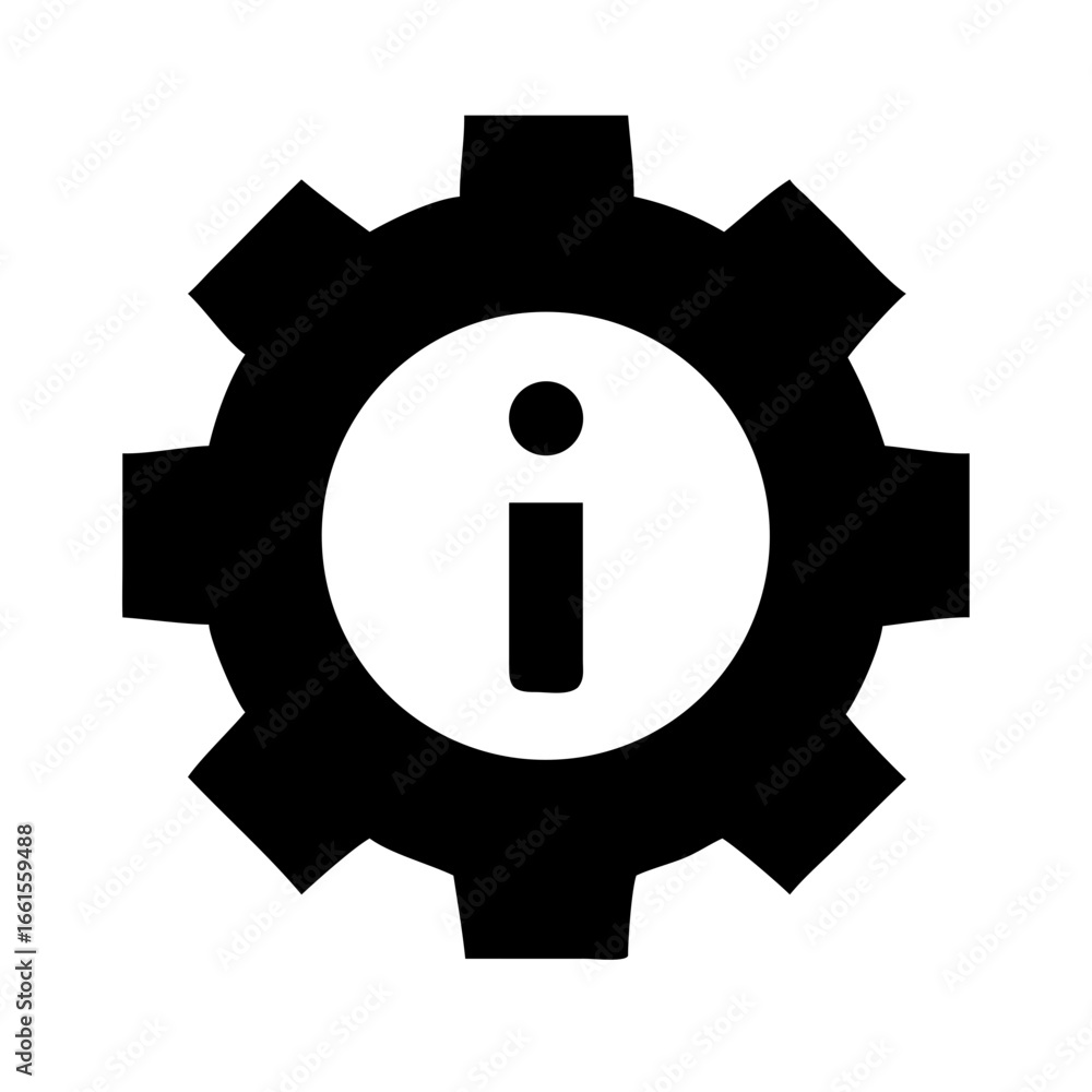 Poster black gear with white circle and information symbol inside representing settings or configuration ic