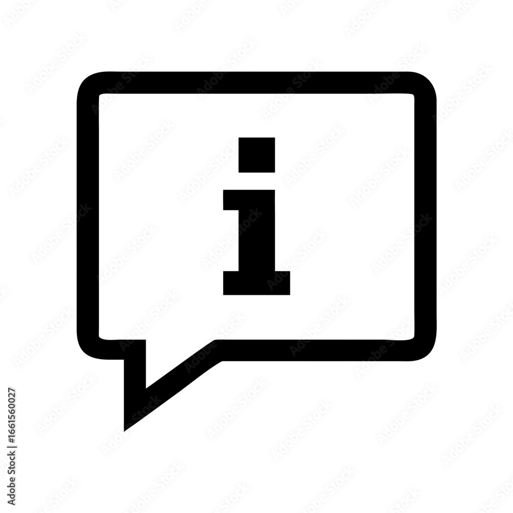 Aufkleber information icon in a speech bubble with rounded corners and a simple black and white design style