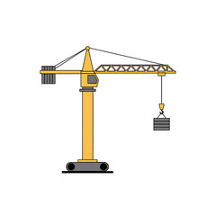 Yellow Tower Crane Lifting Weights Illustration
