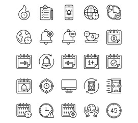 Time and Date Line Vector Icons